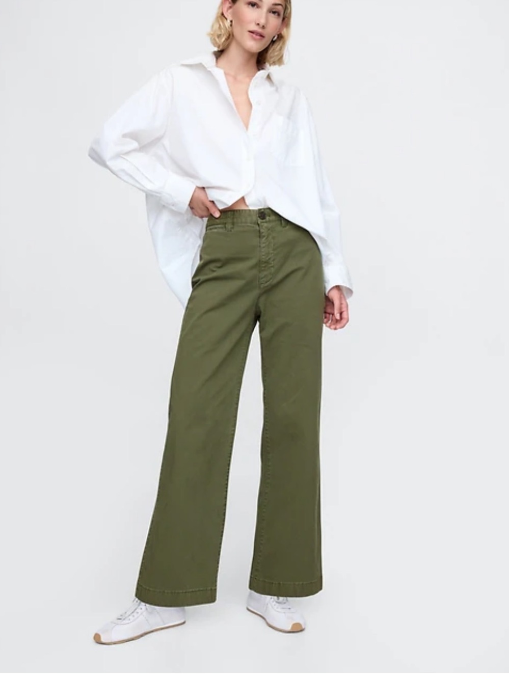 Olive Army Green High-Rise Wide-Leg Pant 00 Utility Denim Jeans Patch Pocket NEW